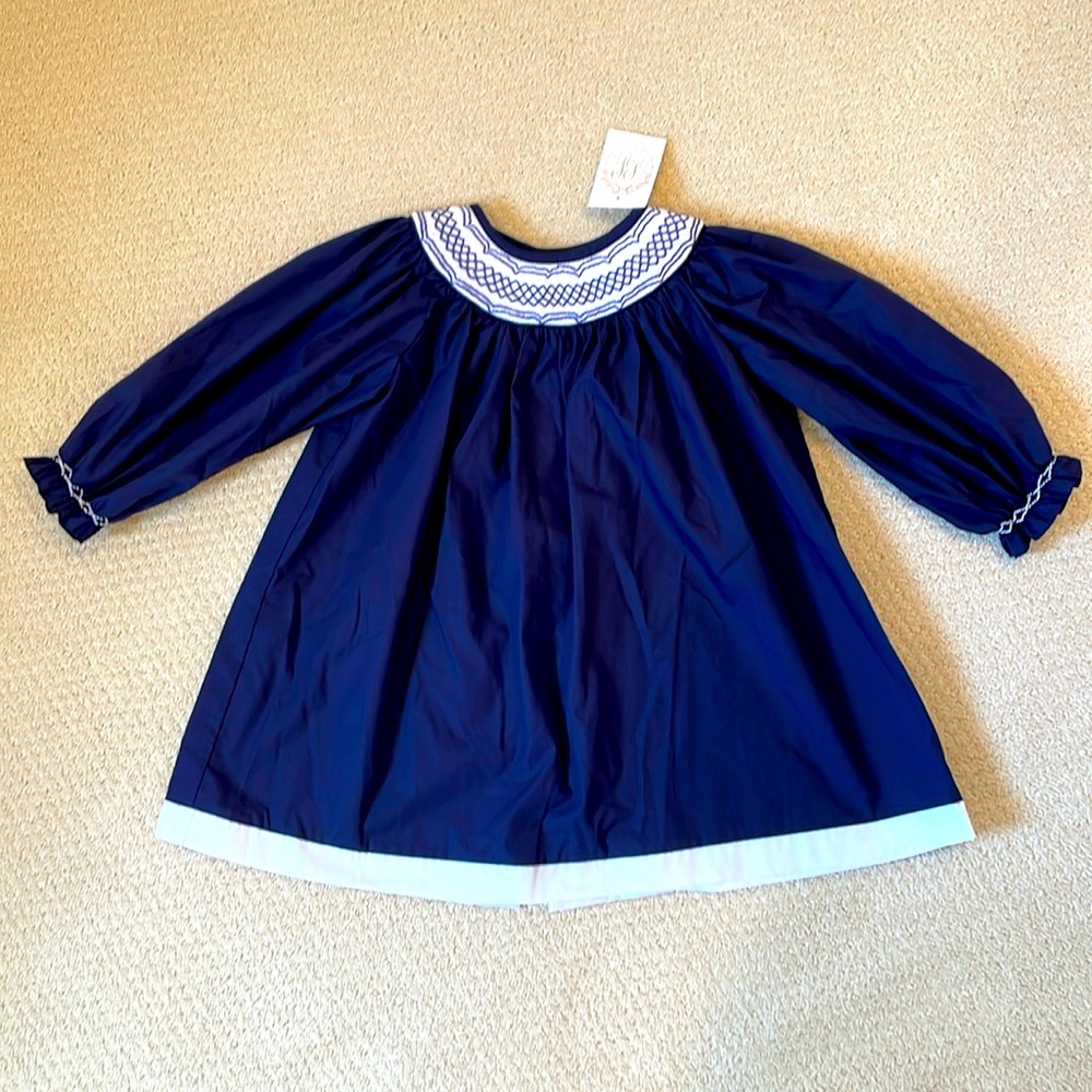 NWT Beaufort Bonnet Company Smoked Navy Blue and White Dress - size 5